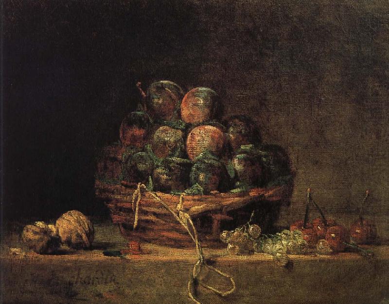 Walnut and fitted with a basket of plums cherry red millet vinegar, Jean Baptiste Simeon Chardin